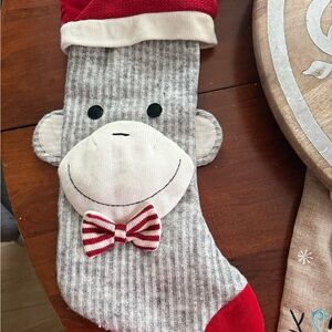 Gray and Red Monkey Christmas Stocking